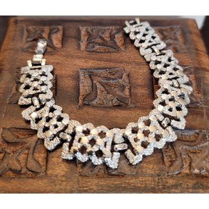 Vintage Silver Diamond Cut Link Bracelet with Fold Over Clasp